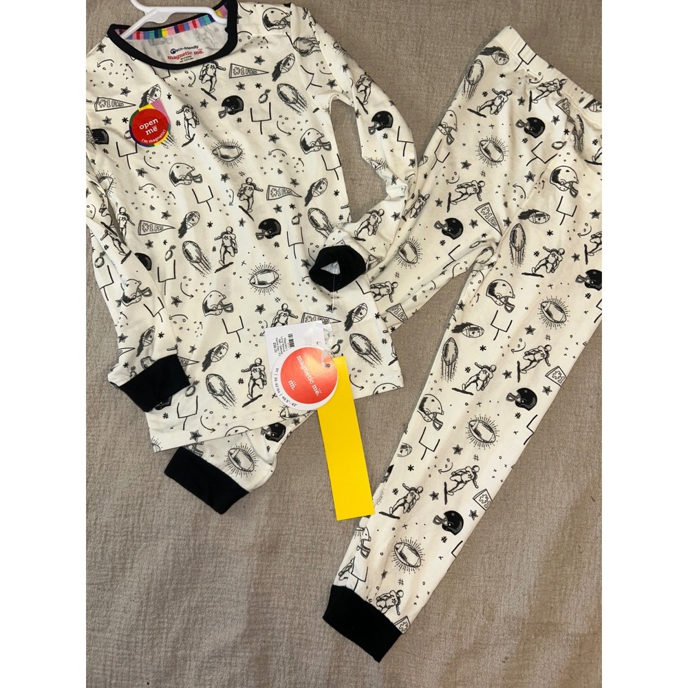 Magnetic Me Kids Game Day Football Modal Pajama Set Natural Black 5Y NEW‎